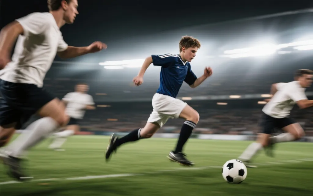 年轻球星在国家队比赛中高速突破的动感瞬间